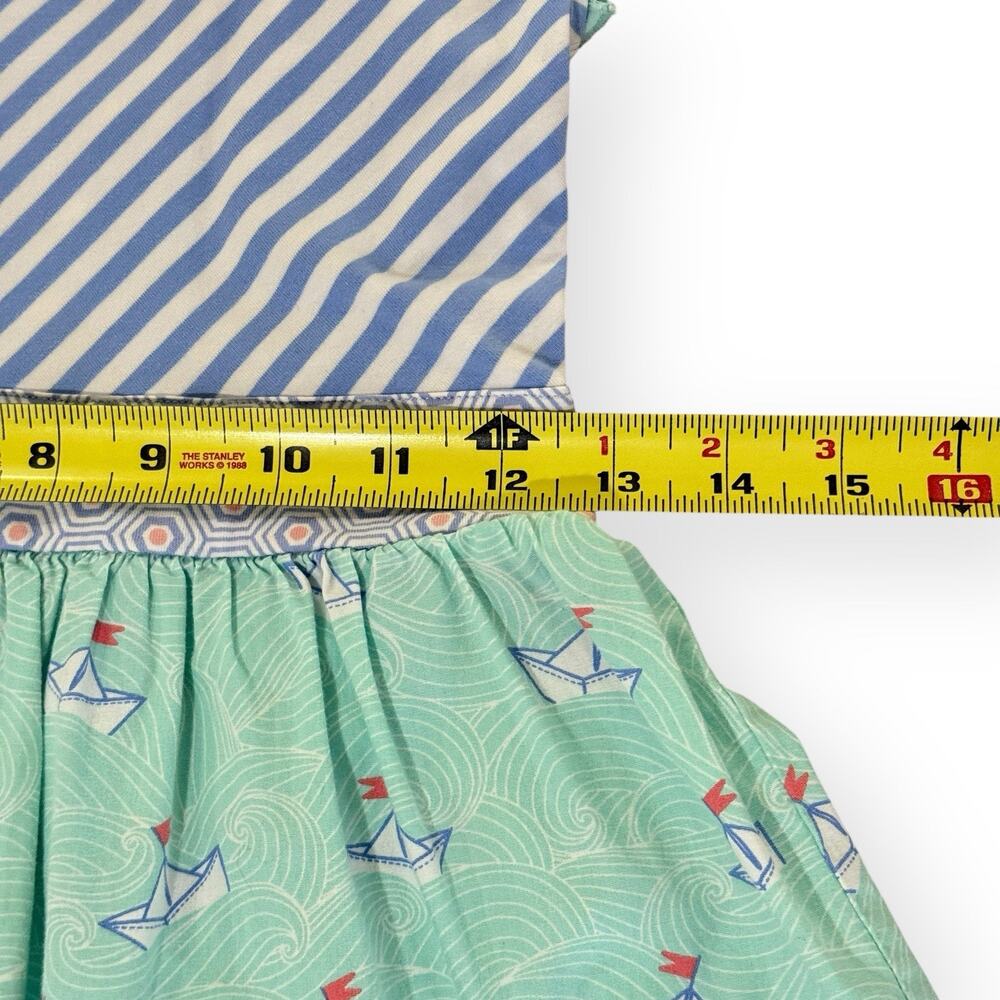 Serendipity Shrimp & Grits Girls 7-8 Dress Blue Green Stripe Sailboat Nautical - Picture 8 of 9